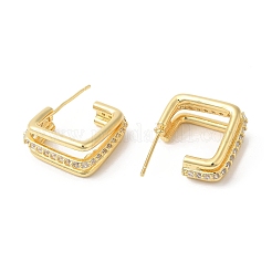 Boucles d'oreilles carrées en zircone cubique transparente&nbsp;EJEW-F316-10G