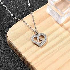 Collane a catena con ciondolo a forma di cuore in cristallo e strass in acciaio inossidabile 304 per donna&nbsp;NJEW-Z056-01C-P