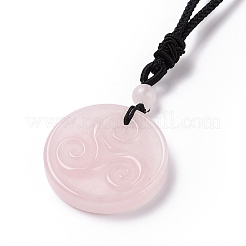 Collar con colgante de triskelion/triskelion de cuarzo rosa natural con cordón de nailon para mujer&nbsp;NJEW-E091-01E