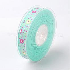 Motif de fleur polyester imprimé ruban gros-grain&nbsp;SRIB-K007-16mm-314