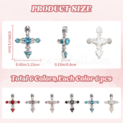 36 Stück 6 Stile Kreuz Legierung Strass Cabochons&nbsp;MRMJ-CP0001-30S