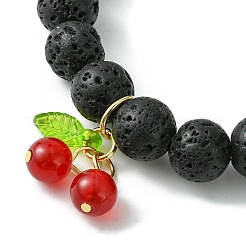 Bracciale elasticizzato con perline rotonde in pietra lavica naturale&nbsp;BJEW-JB09804