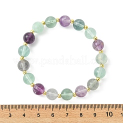 Stretch-Armbänder aus natürlichem Fluorit und runden Messingperlen der Güteklasse AB für Damen&nbsp;BJEW-JB13750