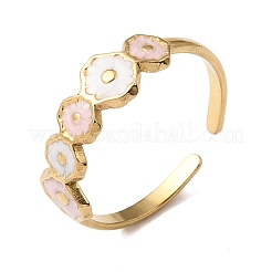 Bracciale aperto in acciaio inossidabile 304 con smalto e fiori per donna&nbsp;RJEW-T033-01A