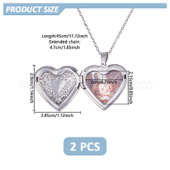 2 pièce de collier en acier inoxydable chirurgical 316 avec pendentif en forme de cœur et photo pour femme&nbsp;NJEW-DC0001-15P