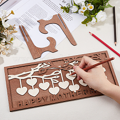 1 ornamento rettangolare in legno a forma di cuore di pesca con albero genealogico&nbsp;AJEW-DC0001-95A