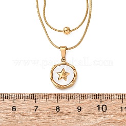 Doppellagige Halskette aus Edelstahl 304 mit quadratischem Anhänger aus naturweißer Muschel&nbsp;NJEW-K300-06C-G