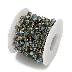 Chaînes à maillons cubiques en perles de verre en acier inoxydable 304 faites à la main&nbsp;CHS-B011-04G-01
