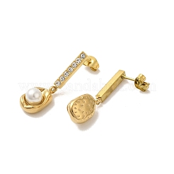 Pendientes de botón con incrustaciones de rhinestone y perlas de imitación de acero inoxidable 304 con revestimiento de iones (IP) para mujer&nbsp;EJEW-M024-03G