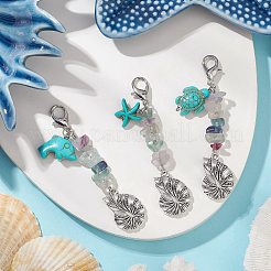 3 pz pendente in lega di conchiglia e scaglie di fluorite naturale&nbsp;HJEW-JM02921
