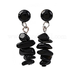 Boucles d'oreilles pendantes en obsidienne naturelle&nbsp;EJEW-JE06371-07