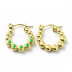 Orecchini a cerchio con perline rotonde in acciaio inossidabile 304 placcati ioni (ip) con smalto per donna&nbsp;EJEW-G293-16C-G