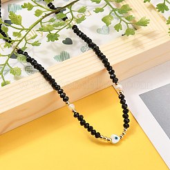 Herz mit bösen Augen natürliche weiße Muschel Perlenketten&nbsp;NJEW-JN03147-01