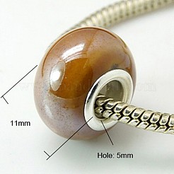 Rondelle à la main de chocolat porcelaine grand trou perles européennes&nbsp;X-OPDL-G001-14