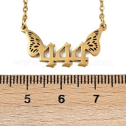 Collar con colgante de alas de mariposa y número 444 de acero inoxidable 201&nbsp;LS-NJEW-P332-01B-G