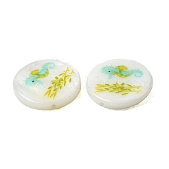 Perles plates rondes en coquillage d'eau douce naturel imprimé océan&nbsp;SHEL-A006-13G