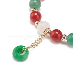 Cornaline naturelle (teintée et chauffée) et aventurine verte et bracelet extensible en perles rondes de quartz rose&nbsp;BJEW-JB09015