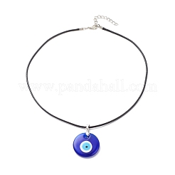 Collana con ciondolo malocchio blu lampwork con cordino cerato per donna&nbsp;NJEW-JN03955-04