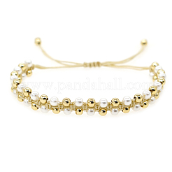 Braccialetti intrecciati a mano con perle finte e perline rotonde in ottone.&nbsp;DK1363