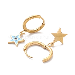 3 par de pendientes colgantes de aro con estrella de esmalte de 3 estilos y mal de ojo&nbsp;EJEW-B020-07G