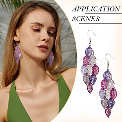 2 paire de boucles d'oreilles pendantes en forme de feuille en acier inoxydable 430&nbsp;EJEW-TA0001-83E