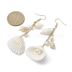 Ohrhänger aus natürlichen Muscheln im Bohème-Stil mit Glasperlen&nbsp;EJEW-JE05546