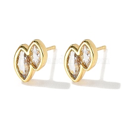 Pendientes de botón con doble ojo de caballo de latón con micropavé de circonita cúbica transparente&nbsp;EJEW-D318-06G
