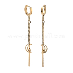 Boucles d'oreilles créoles en acier inoxydable 304 avec strass en cristal et pampilles en forme de lune et d'étoile&nbsp;EJEW-G453-03G