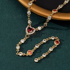 Collana con ciondolo a cuore in ottone con pavé di zirconi e nappa per donna&nbsp;NJEW-A071-01G-01