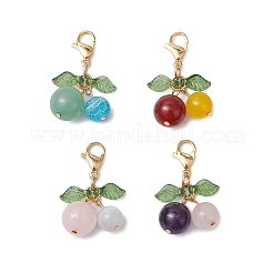 Décorations de pendentif en cornaline naturelle cerise et quartz rose et jade de Malaisie teinté et agate craquelée teintée et aventurine verte et améthyste et œil de chat&nbsp;HJEW-TA00333