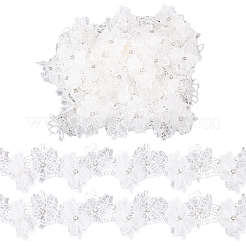 Ruban de bordure en dentelle à fleurs en polyester double couche 3d avec strass&nbsp;OCOR-WH0097-73A