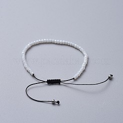 Pulseras de cuentas trenzadas de vidrio galvanizado ajustable&nbsp;BJEW-JB04588-01