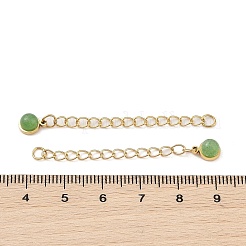 Rallonge de chaîne gourmette en acier inoxydable chirurgical 316 avec placage ionique (IP) et breloque ronde en aventurine verte naturelle&nbsp;STAS-A097-01G-13