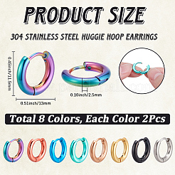 16 pieza de pendientes de aro huggie de acero inoxidable 304 de 8 colores para mujeres y hombres&nbsp;EJEW-SC0010-94