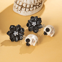 Blume mit Totenkopf Acryl & Kunststoff Perle Ohrstecker&nbsp;FS-WG9B583-01