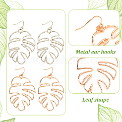 4 Paar 2 Farben ausgehöhlte Monstera-Blatt-Ohrhänger aus Legierung für Damen&nbsp;EJEW-AN0001-18