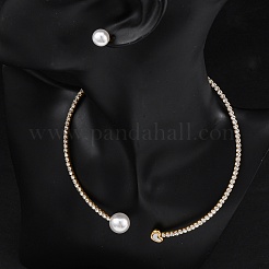 Orecchini rotondi in plastica con perle finte e set di collane girocollo con polsino e strass&nbsp;SJEW-U003-11G