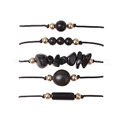 5 pz 5 stili braccialetti di perline intrecciate in ossidiana naturale&nbsp;BJEW-JB11681-01