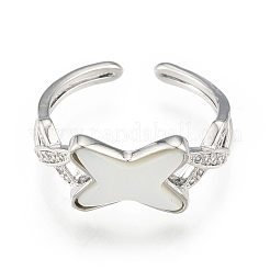 Bague de manchette ouverte lettre x zircone cubique claire&nbsp;RJEW-N039-11P