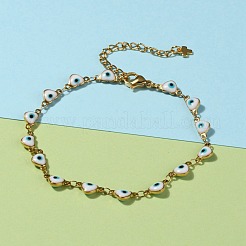 Herz bösen blick 304 edelstahl emaille link ketten armbänder & halsketten schmuck sets&nbsp;SJEW-JS01153