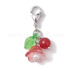 Verre à fleurs et pendentif en jade de malaisie naturel et teint&nbsp;HJEW-JM01985-02