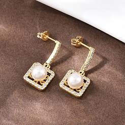Pendientes colgantes cuadrados de latón con micro pavé de circonitas cúbicas transparentes&nbsp;EJEW-C172-05G