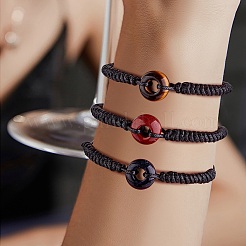 Pulsera de cuentas trenzadas de donut de jaspe rojo natural&nbsp;BJEW-SW00047-11