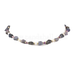 Collares de cuentas de tanzanita natural en bruto y rondel facetado teñido de púrpura de Malasia y perlas para mujer.&nbsp;NJEW-JN06589