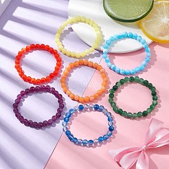 7 Uds. Conjunto de pulseras elásticas con cuentas redondas de jade de imitación acrílica de 7 colores&nbsp;BJEW-JB10151