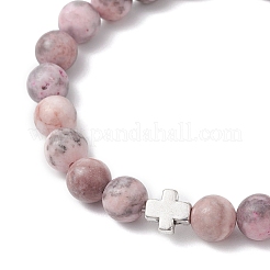 Bracelets en perles rondes de jaspe zèbre rose naturel&nbsp;BJEW-JB12435