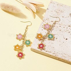 Pendientes colgantes trenzados con semillas de vidrio de estrella&nbsp;EJEW-MZ00107