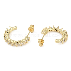 Boucles d'oreilles à tige en laiton plaqué en forme de C avec pavé de zircones cubiques transparentes&nbsp;EJEW-Z059-04G