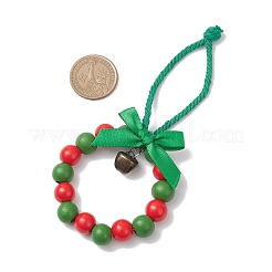 Décoration pendentif couronne de Noël en perles de bois&nbsp;HJEW-JM03829-02