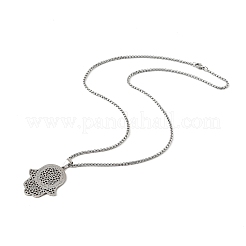 Colliers avec pendentifs en acier inoxydable creux en forme de main de Fatima&nbsp;NJEW-M086-01P